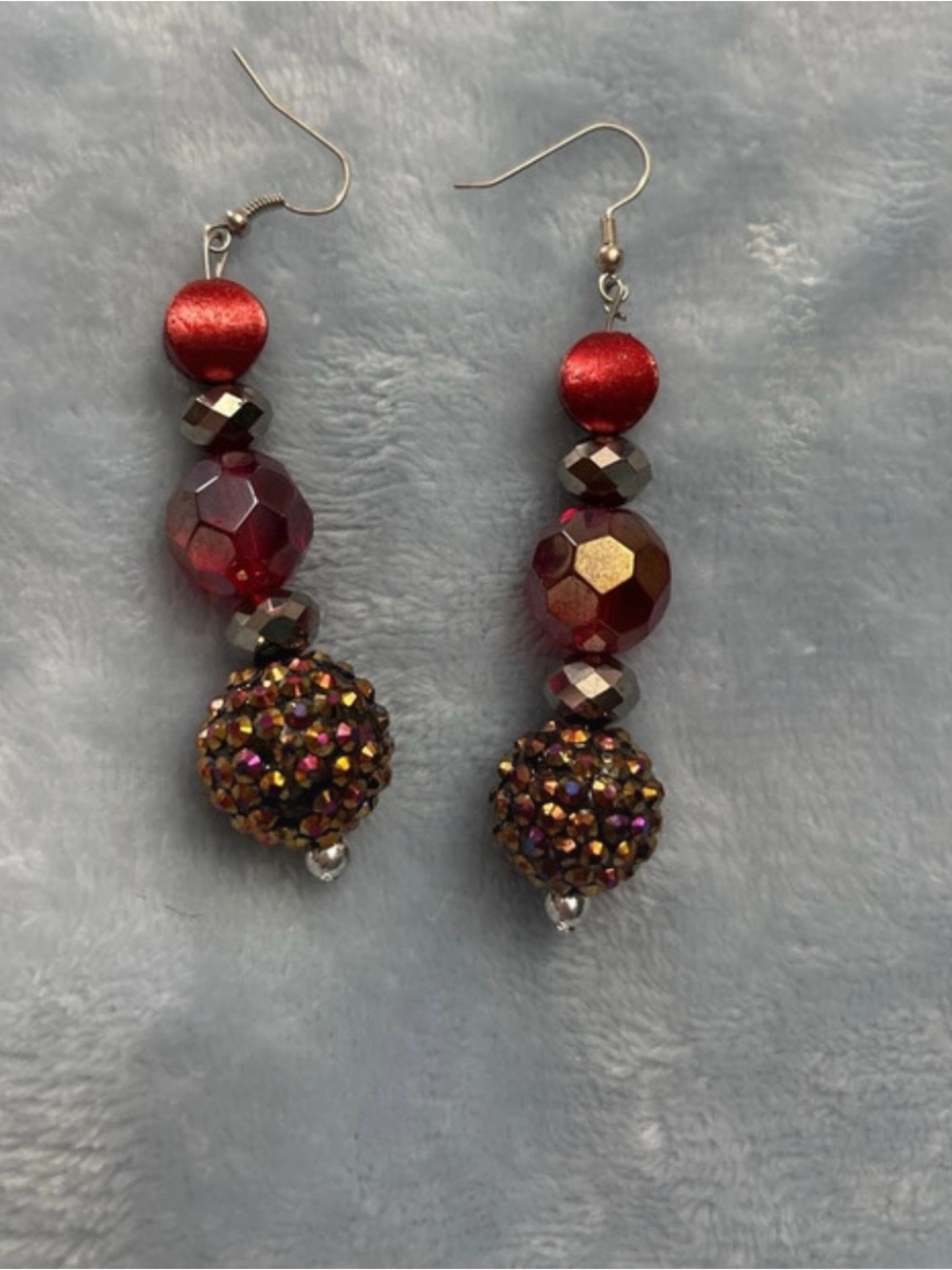 Red Crystal & Bead Dangle Earrings - Women Jewelry